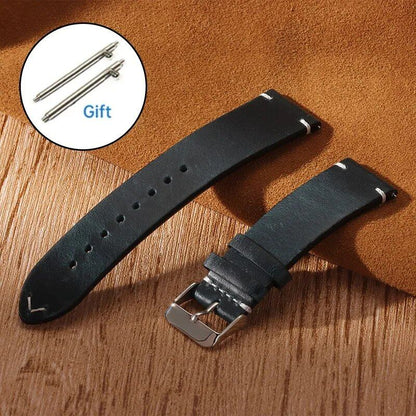 Men's and Women's Business Cowhide Leather Watch Band, Vintage Oil Wax Strap, Universal Quick Release Wristband, Handmade Retro Oil Bracelet, Band Color: mm; Ships from: Parallel Import