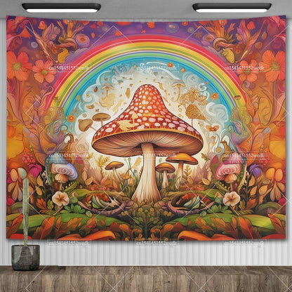 Mushroom Tapestry, Botanical Bohemian Floral, Spiritual Room Decor, Stylish Party Backdrop, Yoga Blanket for Bedroom, Size: Parallel Import