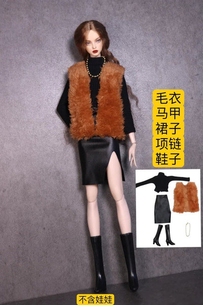 1/6 Doll Clothes Set / New Long Sleeve Knit Coat Dress with Socks and Shoes / 30cm Xinyi FR ST Blythe BB Doll Accessories Color: ; Size: Doll Not Included Parallel Import