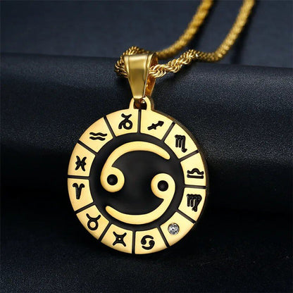 Leo 12 Zodiac Sign Necklace, Birthday Gift, Gold-Colored Stainless Steel Amulet Pendant, Zodiac Sign Jewelry, Wholesale, Parallel Import