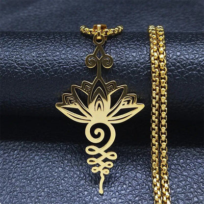 Hippie Stainless Steel Yoga Lotus Necklace for Women/Men, Spiritual Chakra Symbol Flower of Life Necklace, Jewelry Color N7067S02, Metal Color, Parallel Import