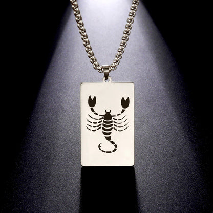 Men's 12 Zodiac Signs Pendant Necklace with Box Chain, Ancient Greek Style, Stainless Steel, Fade-Resistant, Zodiac Astrology Gift, 60cm Long; Metal Color: Parallel Import