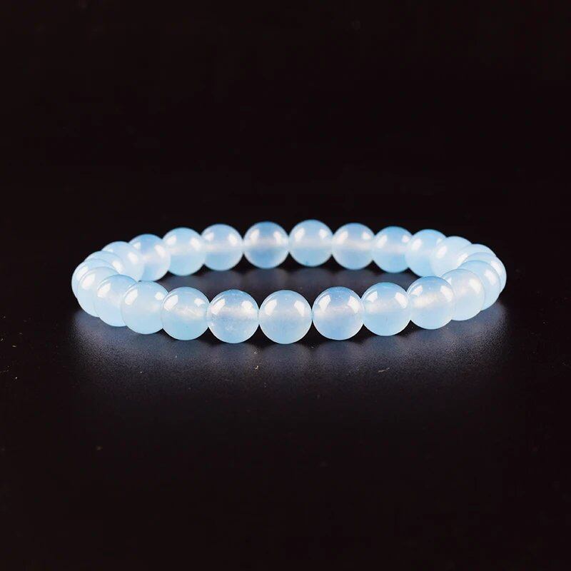 Natural Aquamarine and Agate Bead Bracelet for Women, Single Circle Crystal Bracelet, Romantic, Casual, Yoga, Meditation, Gift, Long, Parallel Import