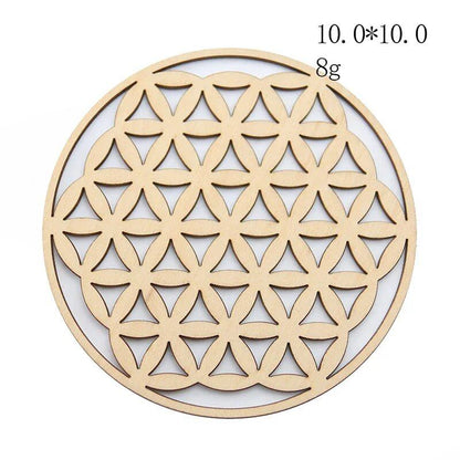 10cm Wooden Tree of Life Jewelry Display Tray with Quartz Crystal Wall Decor, Metatron's Cube, Star of David, Chakra, and Meditation Accessory (Imported)