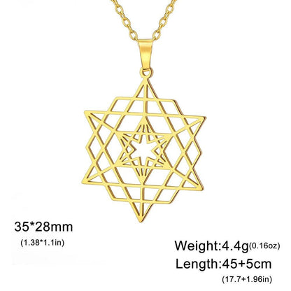 Dawapara Sacred Geometry Merkaba Necklace, Star Tetrahedron, Hexagon, Seed of Life Pendant, Stainless Steel, Spiritual Jewelry, Metal Color: Parallel Import
