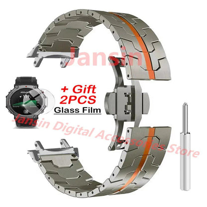 Amazfit T-REX 3 Metal Bracelet, Stainless Steel Band, Business, Protective Glass Film, Accessories, Band Color: ; Bandwidth: Compatible with Amazfit T-REX 3, Parallel Import