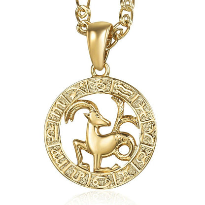 12 Zodiac Sign Charm Necklace, Gold, Snake Chain, 20 Inch, Christmas Gift, GP358, Parallel Import