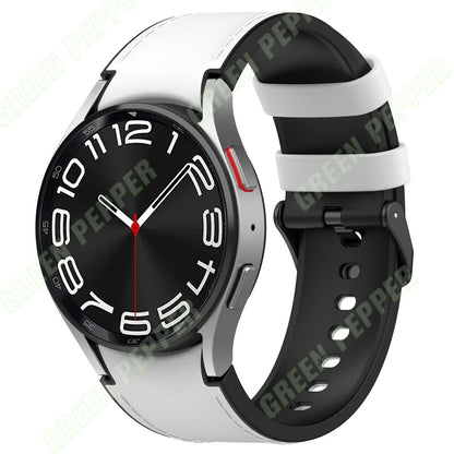 Leather and silicone bands compatible with Samsung Watch 6/5/4 (40mm, 44mm), 4/6 Classic (42mm, 43mm, 46mm, 47mm), and Galaxy Watch 5 Pro (45mm). Genuine leather-look strap. Band Color: ; Ships from: Parallel Import.
