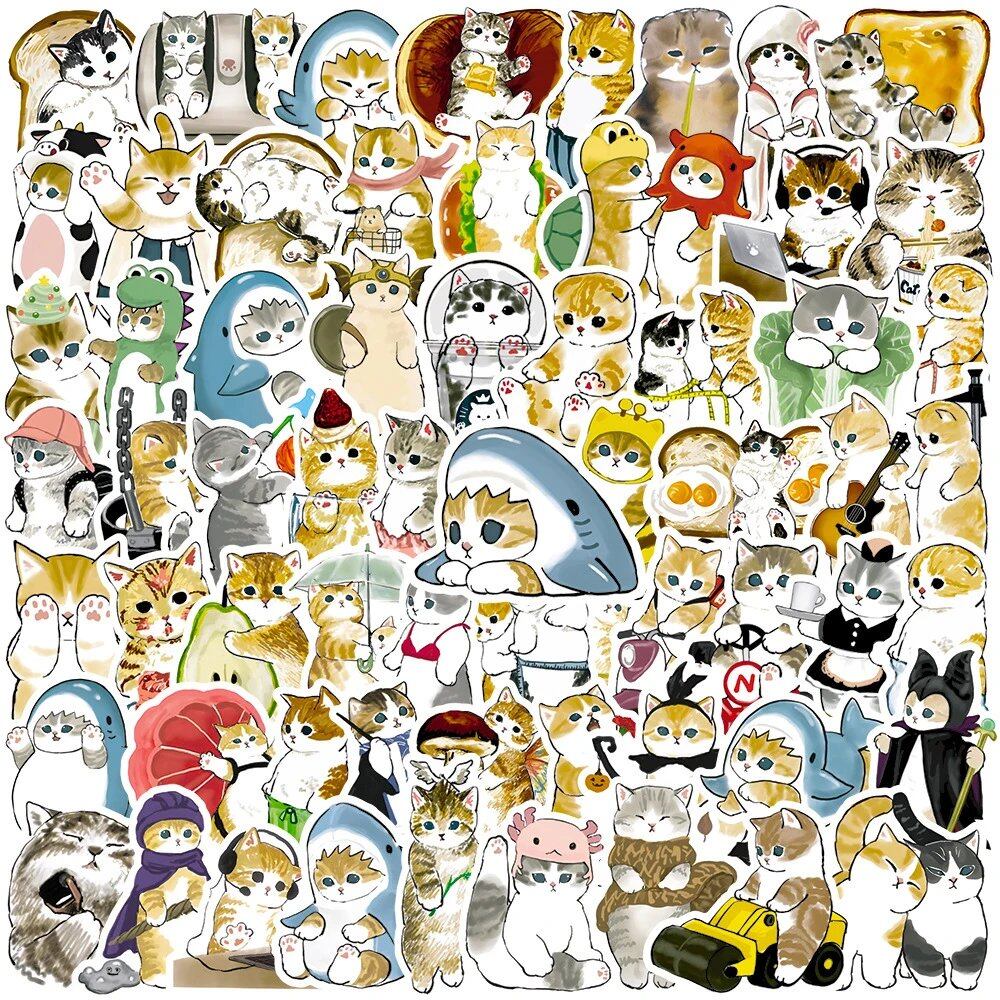 10/30/50/100枚入り かわいい猫 アニマルグラフィティステッカー カワイイ キャラクター デカール キッズ おもちゃ ノートPC DIY スクラップブック スーツケース スマホ 車用 ステッカー カラー0個入り 並行輸入品