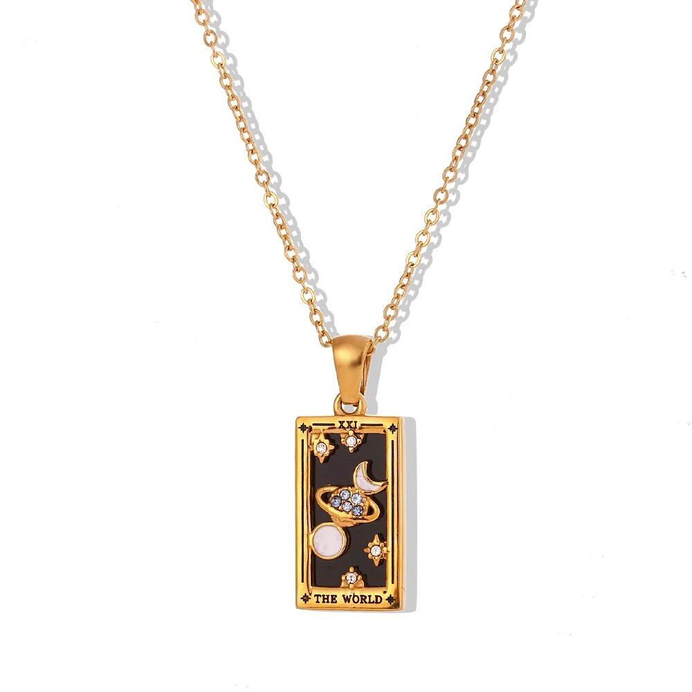 2022 Color-Resistant Colorful Tarot Necklace with Zircon Star, Moon, Sun, Lovers, Magician, Knight, and Empress Pendants for Women, 40cm Long; Metal Color: Parallel Import