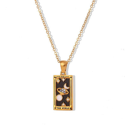 2022 Color-Resistant Colorful Tarot Necklace with Zircon Star, Moon, Sun, Lovers, Magician, Knight, and Empress Pendants for Women, 40cm Long; Metal Color: Parallel Import