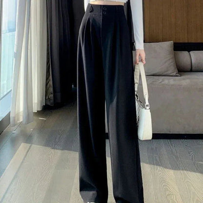 Elegant Women's Korean Style Wide Leg Pants, High Waist, Black Baggy Pants, Office Fashion, Loose Suit Trousers, Streetwear, Size: Parallel Import