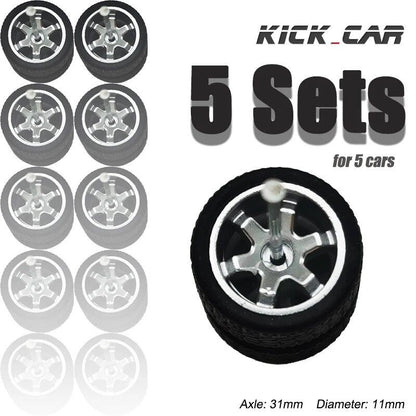 1/64 Scale 6-Spoke Wheels with Fixed Black Rubber Tires - Refit Parts for Toy Models and Diecast Cars (5-Pack for Hot Wheels) Color: Parallel Import
