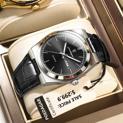POEDAGAR Luxury Trend Men's Watch, Waterproof, Luminous, Date Week, Military/Outdoor, Leather, Quartz, Color: 930, Parallel Import
