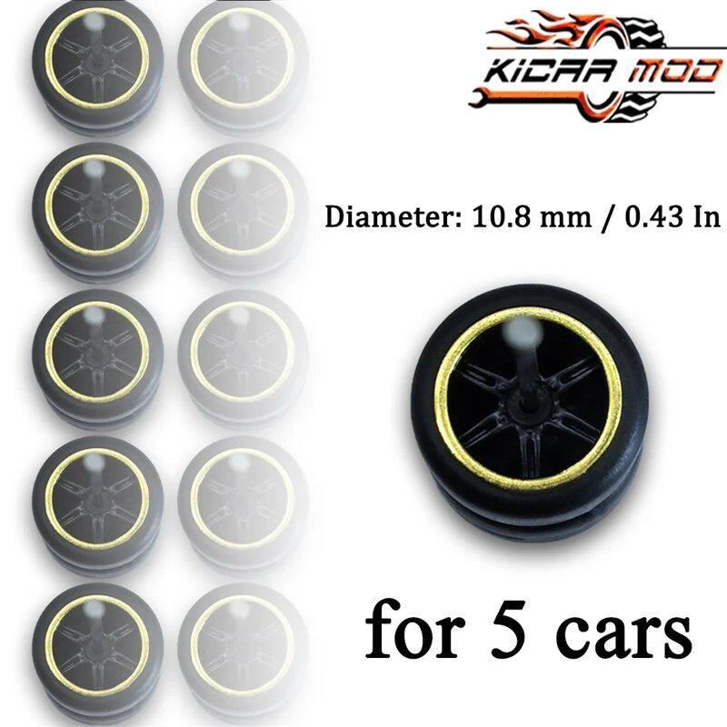 1/64 Scale 6-Spoke Wheel Set with Fixed Rubber Tires for Diecast Model Cars, Hot Wheels Modification Parts (5 Sets for 5 Cars), Color: MMW, Parallel Import