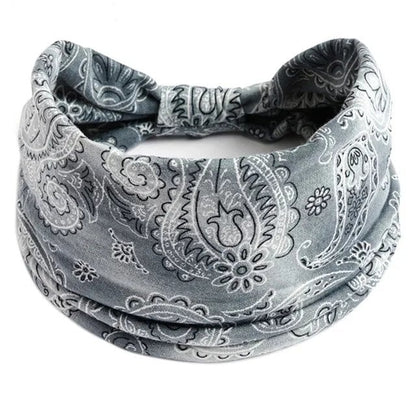 New Boho Floral Print Wide Headband with Vintage Knot Elastic Turban Headwrap for Women and Girls, Cotton Soft Bandana Hair Accessory, Parallel Import