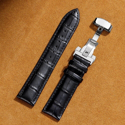 Genuine Crocodile Leather Business Watch Band Replacement for 12/14/16/17/18/20/22/24mm Watches with Butterfly Buckle, Band Color: mm, Parallel Import