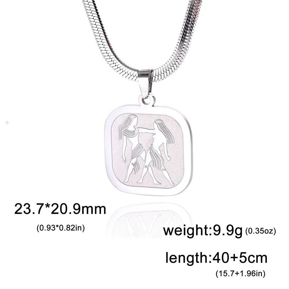 Women's 12 Zodiac Signs Necklace, Stainless Steel, Horoscope, Zodiac Pendant, Medallion, Snake Chain, Birthday Jewelry, "My Shape," 50cm Long; Metal Color: Parallel Import