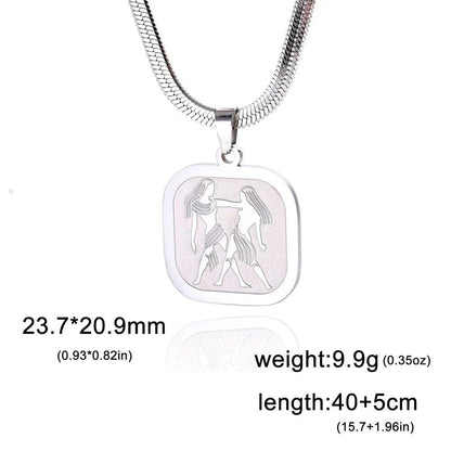 Women's 12 Zodiac Signs Necklace, Stainless Steel, Horoscope, Zodiac Pendant, Medallion, Snake Chain, Birthday Jewelry, "My Shape," 50cm Long; Metal Color: Parallel Import