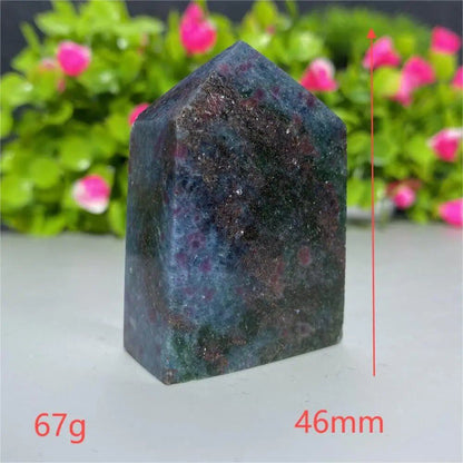 天然水晶 レッドグリーンサファイア 四角柱タワー 鉱物標本 スピリチュアル 瞑想 魔術 ギフトストーン  並行輸入品