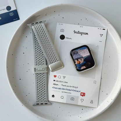 Nylon magnetic band for Apple Watch (fits 45mm, 41mm, 44mm, and 40mm), soft bracelet for Series 10, 46mm, and 42mm | iWatch Ultra 49mm and Series 9, 8, 7, 6, 5, and 4 straps. Band color: Parallel import.