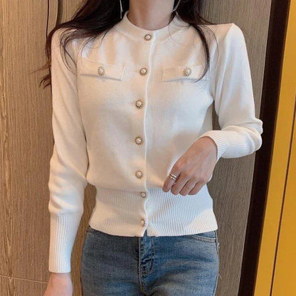 Autumn Women's Long Sleeve Knit Cardigan, Short Length, Casual, Single-Breasted, Korean Style, Slim Fit, Stylish Top, Size: One Size Fits Most; Parallel Import