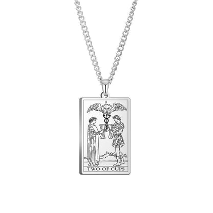 Dawapara Cups Tarot Card Link Chain Pendant Necklace, Vintage Amulet Necklace for Men and Women, Stainless Steel, Parallel Import