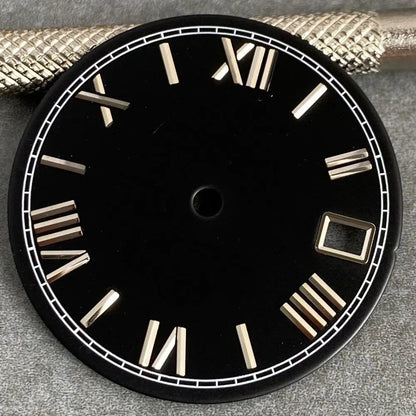 MATELION 29mm Steel Roman Numeral Sunburst Dial with Black, Blue, Gold, or Silver Dial, Compatible with NH35 and NH36 Automatic Diver Men's Watches, Parallel Import
