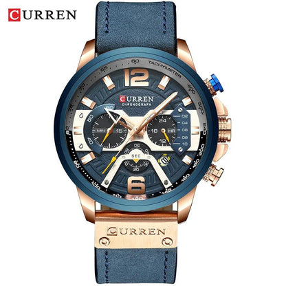 Karen Men's Sports Watch, Luxury Military Leather Chronograph, Stylish Watch, Color: Parallel Import