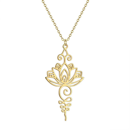 Chandler Stainless Steel Unalome Lotus Flower Pendant Necklace, Yoga, Buddhist, Spiritual Jewelry for Women, Gift, Metal Color: Black, Parallel Import