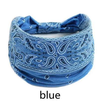 New Boho Floral Print Wide Headband with Vintage Knot Elastic Turban Headwrap for Women and Girls, Cotton Soft Bandana Hair Accessory, Parallel Import
