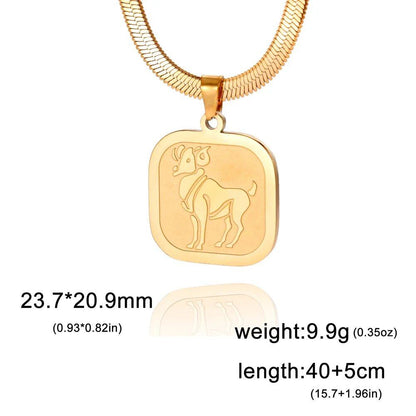 Women's 12 Zodiac Signs Necklace, Stainless Steel, Horoscope, Zodiac Pendant, Medallion, Snake Chain, Birthday Jewelry, "My Shape," 50cm Long; Metal Color: Parallel Import