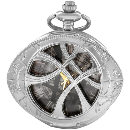 Vintage Bronze Eye-Round Case Quartz Pocket Watch with Pendant Necklace Chain, Gift for Men and Women, Parallel Import