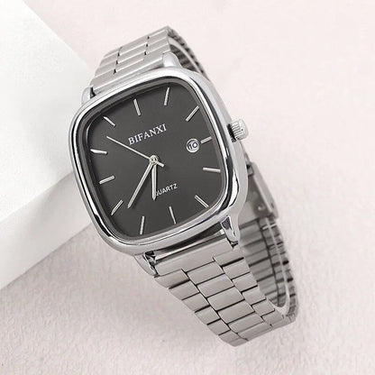 Business Men's Waterproof Quartz Watch with Luxury Blue Silver Steel Strap, Women's Fashion Calendar Watch, Wholesale, Parallel Import