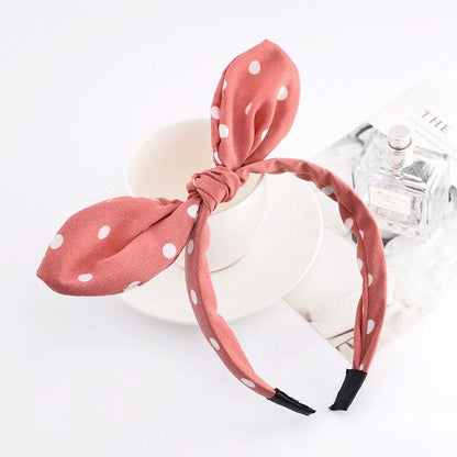 Bunny Ear Striped Print Hair Hoop Band, Wide Hairband with Ribbon for Girls, Hair Accessory, Headpiece, Parallel Import