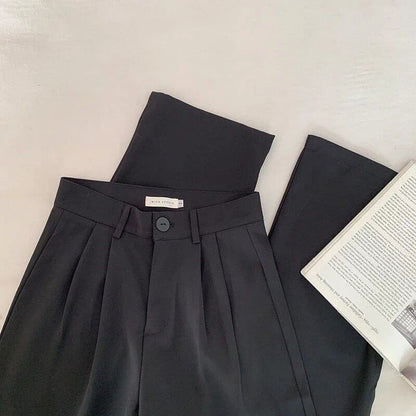 High-waisted women's suit pants, straight fit, loose fit, Korean fashion, casual, button-down, black, new, 2024 size, parallel import.