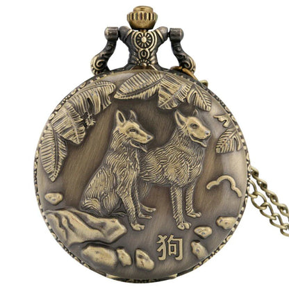 Vintage Bronze Zodiac (Rat, Ox, Tiger, Rabbit, Dragon, Snake, Horse, Sheep, Monkey, Bird, Dog, Boar) Quartz Necklace Pocket Watch, Color: Zodiac, Parallel Import
