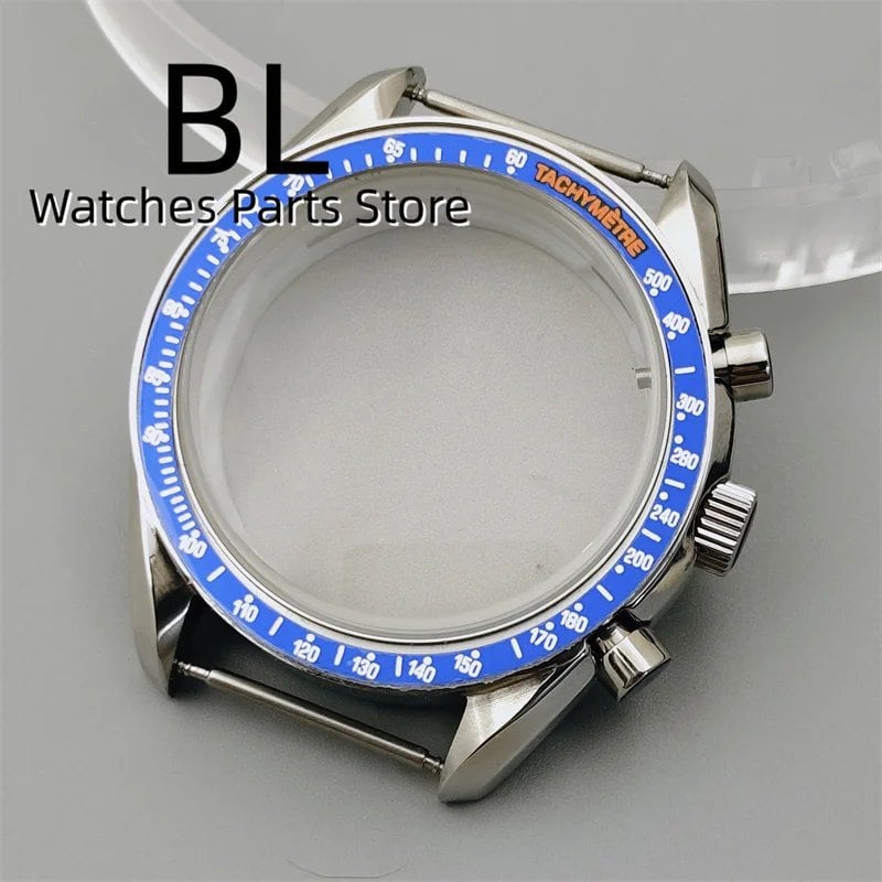 BLIGER 40mm Black PVD VK63 Watch Case with Black, Blue, Red, Green, and Silver Inserts, Acrylic Mirror, and VK63 Movement Assembly and Repair Parts; Dial Diameter: VK63 (Imported)