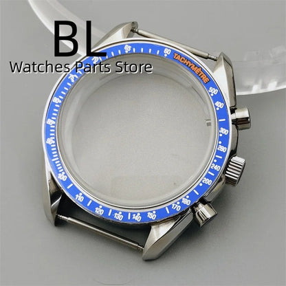 BLIGER 40mm Black PVD VK63 Watch Case with Black, Blue, Red, Green, and Silver Inserts, Acrylic Mirror, and VK63 Movement Assembly and Repair Parts; Dial Diameter: VK63 (Imported)