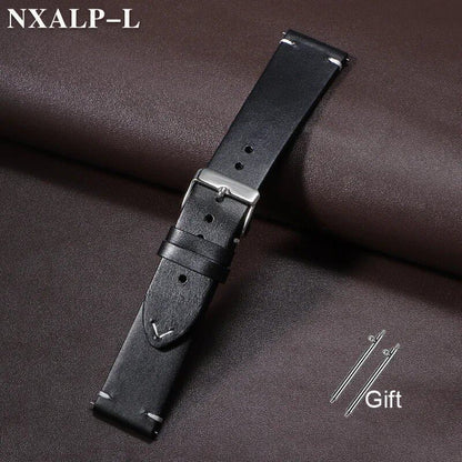 Quick-Release Calf Leather Watch Strap, 18mm, 19mm, 20mm, 21mm, 22mm, 24mm, Oil-Waxed, Cowhide Leather, Men's, Women's, Business, Wristband, Accessory, Band Color: mm, Parallel Import
