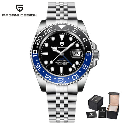 Pagani Design Model 40mm GMT Mechanical Watch with Sapphire and Ceramic Bezel, Automatic, Stainless Steel, 100m Water Resistance, Parallel Import