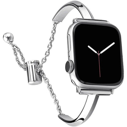 Simple Style Metal Strap for Apple Watch - Women's Chain Bracelet Compatible with iWatch Series 9/8/7/SE/6/5 (Sizes: 45mm, 44mm, 42mm, 41mm, 40mm, 38mm) - Parallel Import