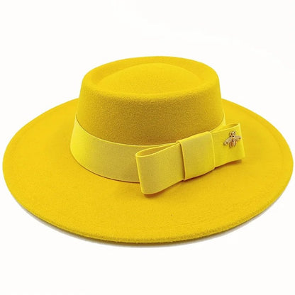Winter Bowtie Fedora Hat with Textured Surface, Flat Top, and Elastic Band. Red. Men's and Women's Jazz Hat. Sizes: 56-58cm. Ships from: Parallel Import.