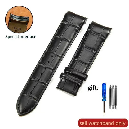 Genuine Cowhide Calfskin Watch Band with Butterfly Buckle for Tissot T035, 22mm, 23mm, 24mm, Black Band, Parallel Import