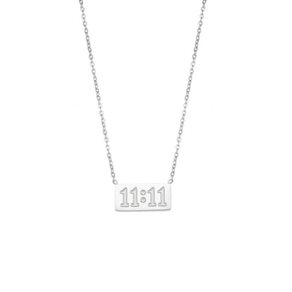 2024 Trend Jewelry 11:11 Number Plate Square Pendant Necklace for Women, Stainless Steel, Gold/Silver Color, Tarot Necklace, Gem Color: Parallel Import