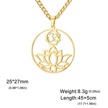 Lemegeton Lotus Necklace - Women's Yoga Flower Spiritual Stainless Steel Jewelry Vintage Pendant Necklace Accessory Gift Parallel Import