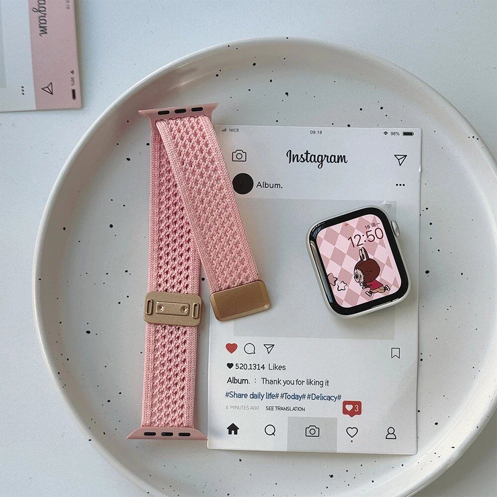 Nylon magnetic band for Apple Watch (fits 45mm, 41mm, 44mm, and 40mm), soft bracelet for Series 10, 46mm, and 42mm | iWatch Ultra 49mm and Series 9, 8, 7, 6, 5, and 4 straps. Band color: Parallel import.