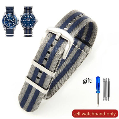 Breathable Soft Nylon Men's Watch Band for Omega 300 Ghost Party 007, Longines Conquest, Seiko, and Casio, 20mm and 22mm, Size 2, Parallel Import