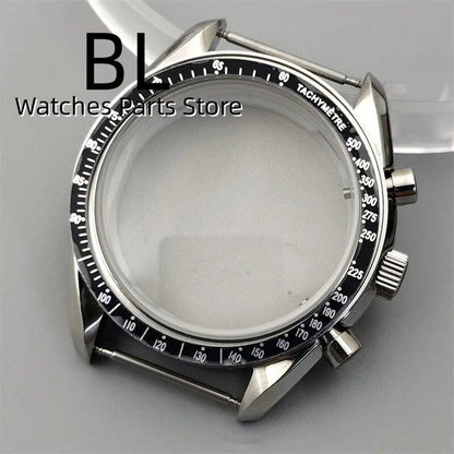 BLIGER 40mm Black PVD VK63 Watch Case with Black, Blue, Red, Green, and Silver Inserts, Acrylic Mirror, and VK63 Movement Assembly and Repair Parts; Dial Diameter: VK63 (Imported)