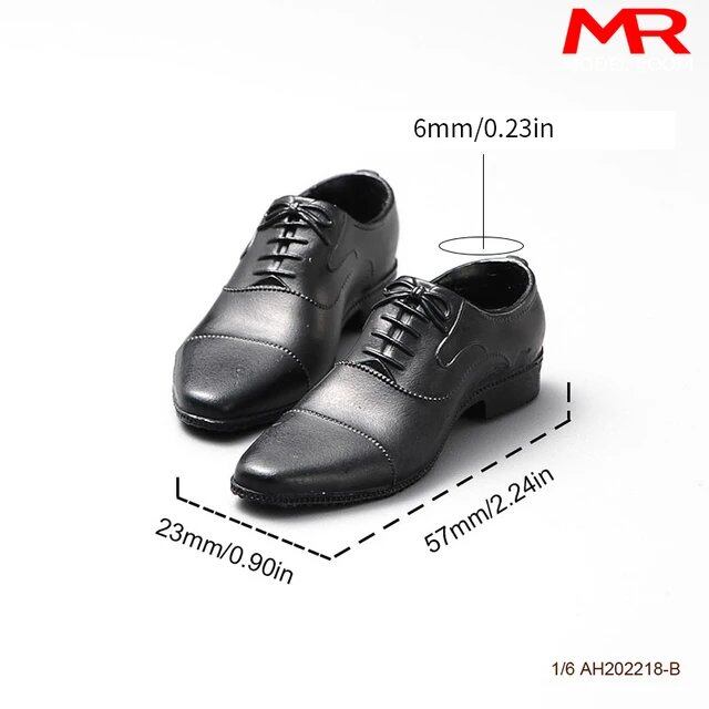 1/6 Scale Men's Solid Black and White Leather Shoes, Gentleman's Shoes Model for 12-Inch Soldier Action Figures with Detachable Feet, Parallel Import